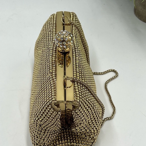 Whiting & Davis Gold Crystal‎ Ball Metal Mesh Evening Party Clutch Bag Purse - Picture 8 of 16